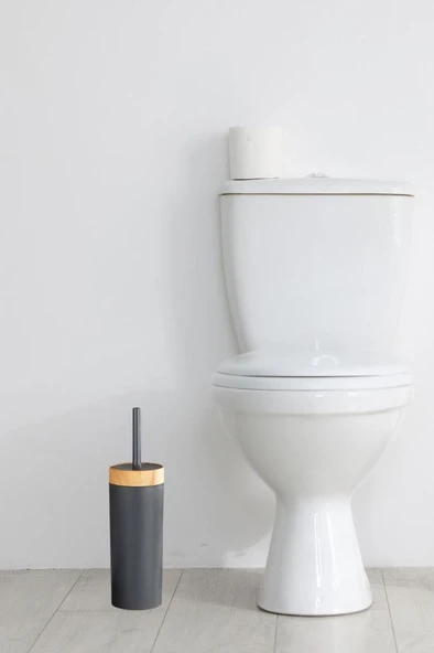Flora Bambu Desen WC Klozet Fırçası Plastik, Tuvalet Banyo WC Temizleme Fırçası Gri - 3