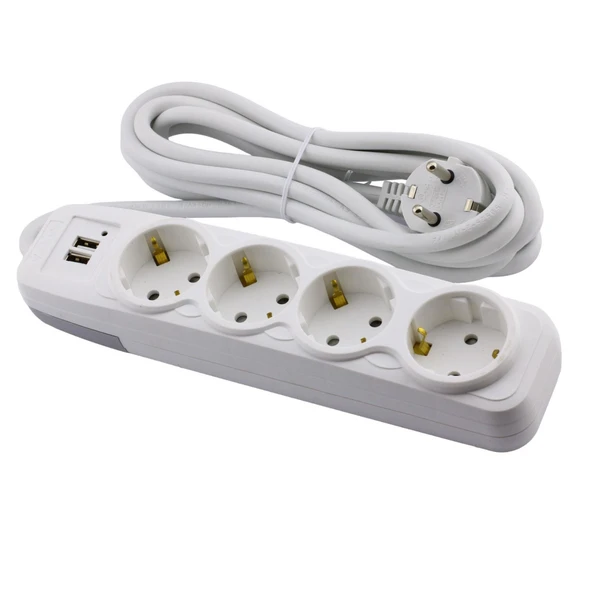 4'lü Grup Priz 2 USB'li 3 Metre Kablolu Fiş Priz Topraklı Çoklu Grup Priz Çoğaltıcı Dörtlü - 2
