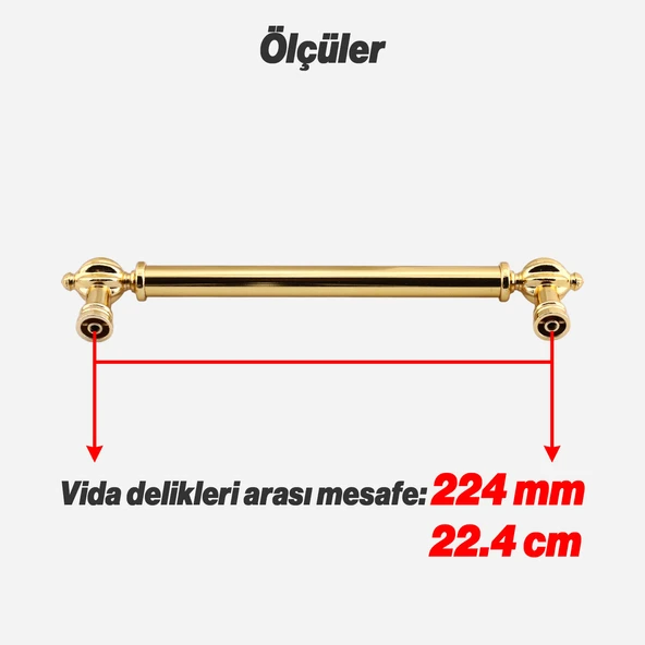 Defne Metal Gold Altın Kulp 224 mm Mobilya Çekmece Mutfak Dolabı Dolap Kapak Kulpları Kulb Kulpu - 3