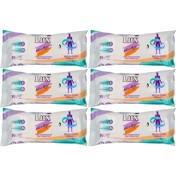 Lüx Hasta Vücut Temizleme Islak Mendil Havlu 50 Yaprak XL (6 Lı Set)