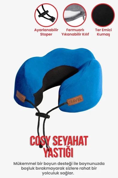 Cosy Ortopedik Seyahat Yastığı Visco Boyun Destekli Seyahat Yastığı - Mavi - Ergo Travel