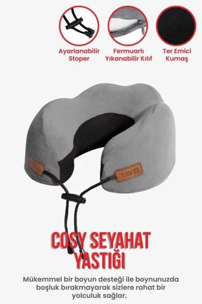 Cosy Ortopedik Seyahat Yastığı Visco Boyun Destekli Seyahat Yastığı - Gri - Ergo Travel