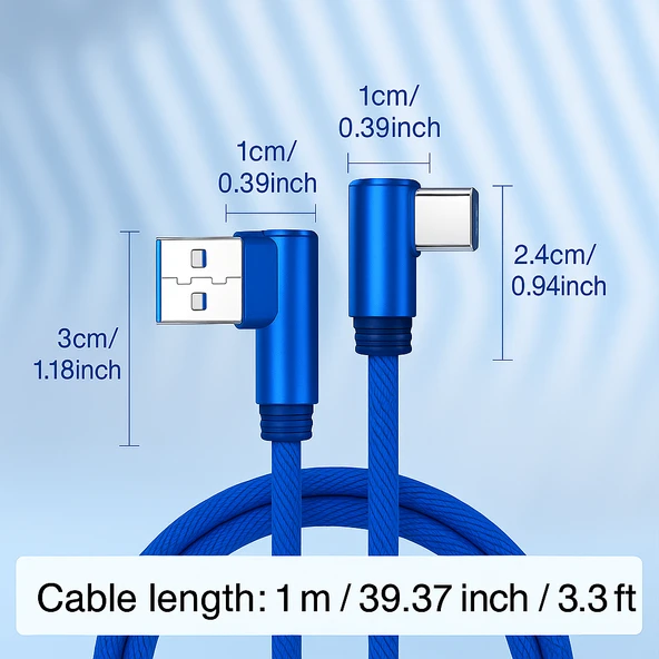 Naylon Örgülü 90 Derece 1 Metre 2.1A  Micro Hızlı Şarj Kablosu  W05 - 4