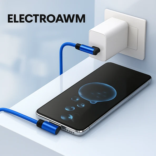 Naylon Örgülü 90 Derece 1 Metre 2.1A  Micro Hızlı Şarj Kablosu  W05 - 6