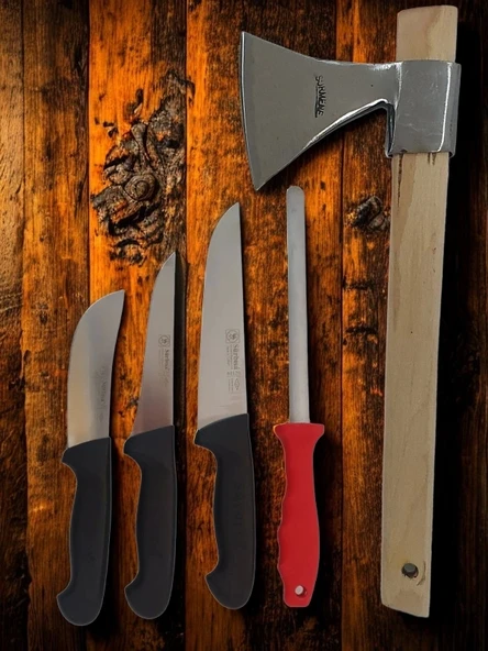 Sürmene El Yapımı Plastik Sap Kasap Kurban Et Doğrama Kırma Seti - Resim 3