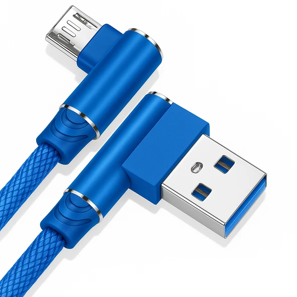 Naylon Örgülü 90 Derece 1 Metre 2.1A  Micro Hızlı Şarj Kablosu  W05