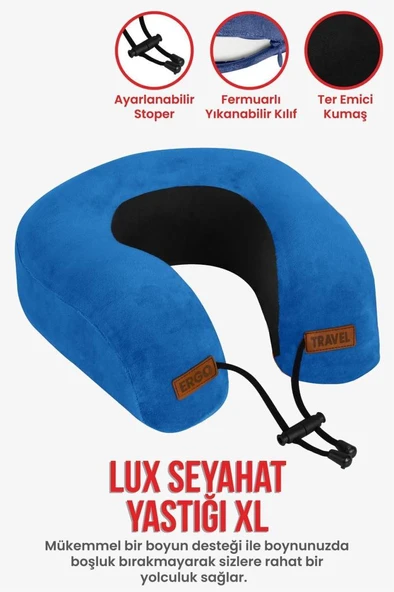 Lux Ortopedik Seyahat Yastığı Visco Boyun Destekli Seyahat Yastığı - Mavi | Ergo Travel - 2