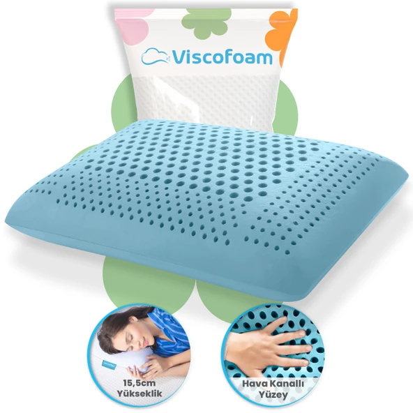Air Terapi Hava Kanallı Ortopedik Yastık Visco Yastık Mavi 60x40x16cm ürün görseli