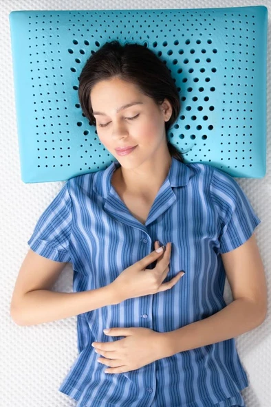 Air Terapi Hava Kanallı Ortopedik Yastık Visco Yastık Mavi 60x40x16cm - Resim 5