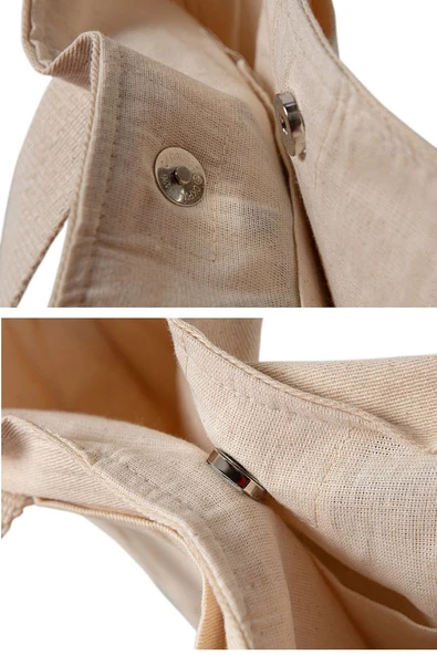 Desenli Bez Keten Omuz Çantası, Plaj Çantası, İşlemeli El ve Kol Çantası %100 Pamuk 36x29 cm - 6