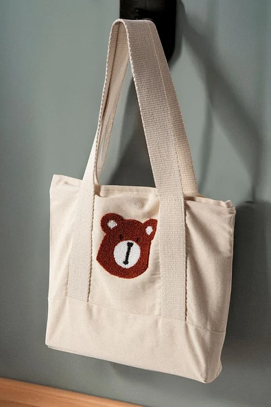 Desenli Bez Keten Omuz Çantası, Plaj Çantası, İşlemeli El ve Kol Çantası %100 Pamuk 36x29 cm