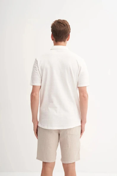 Cazador Regular Fit Jakarlı Zincir Desenli K.Kol Gömlek 2050 Ekru - 4