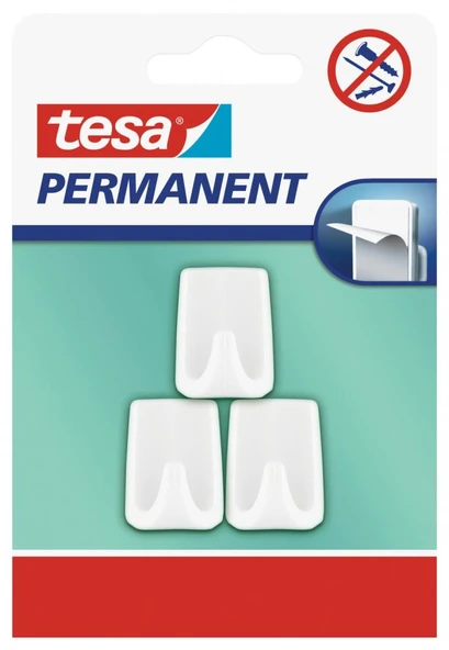 Tesa Permanent Askı Plastik Küçük Dikd. Beyaz 3adt 66606 ürün görseli