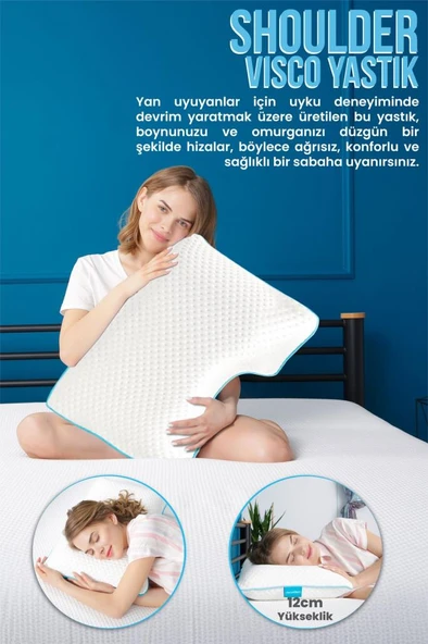 Shoulder Yan Yatanlar Boyun Destekli Ortopedik Yastık Boyun Destekli Visco Yastık - 58x40x12cm