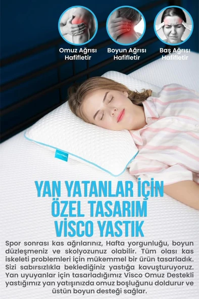 Shoulder Yan Yatanlar Boyun Destekli Ortopedik Yastık Boyun Destekli Visco Yastık - 58x40x12cm - Resim 4
