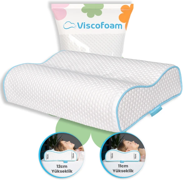 Çift Taraflı Yüksek Boyun Destekli Ortopedik Yastık Visco Yastık - 55x35x12-11cm