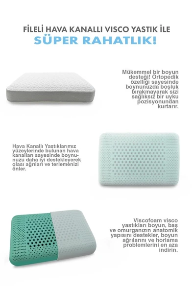 Lüks Hava Kanallı Ortopedik Yastık Lüks Visco Yastık 60x40x11cm - 5