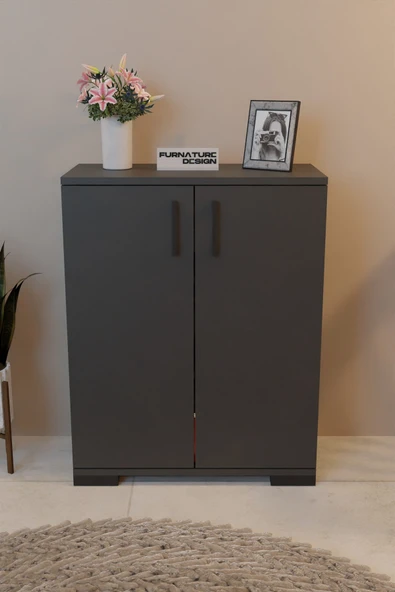 2 Kapaklı Çok Amaçlı Dolap Raflı Erzak Dolabı Mutfak Dolabı - Antrasit - 3