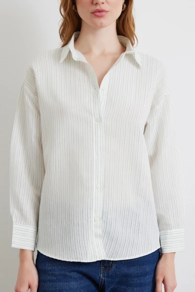 Simetrik Çizgili Gömlek Mint - Resim 5