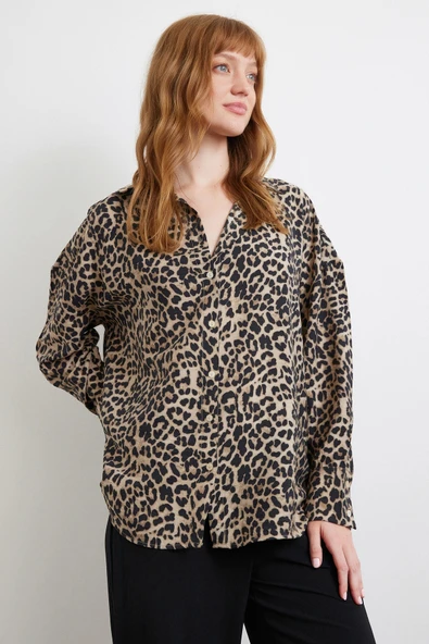 Leopar Desen Javanez Gömlek Siyah