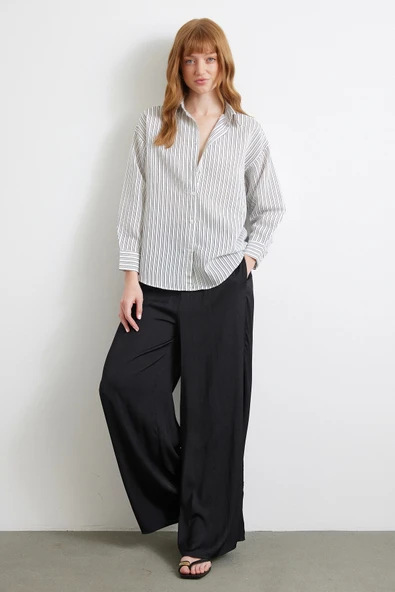Simetrik Çizgili Gömlek Siyah - Resim 2