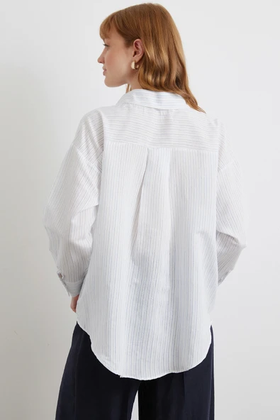 Simetrik Çizgili Gömlek Mavi - Resim 6