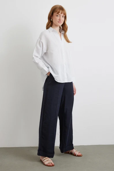 Simetrik Çizgili Gömlek Mavi - Resim 2