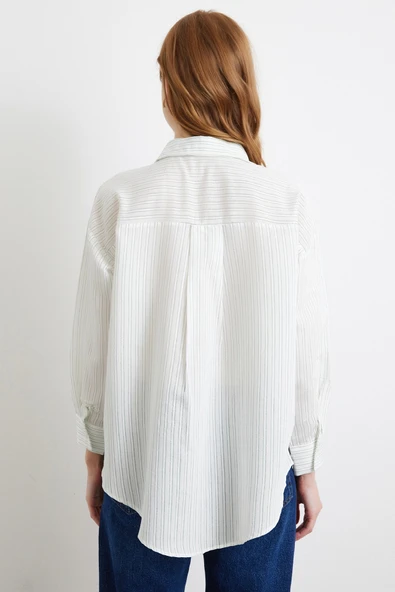 Simetrik Çizgili Gömlek Mint - Resim 6