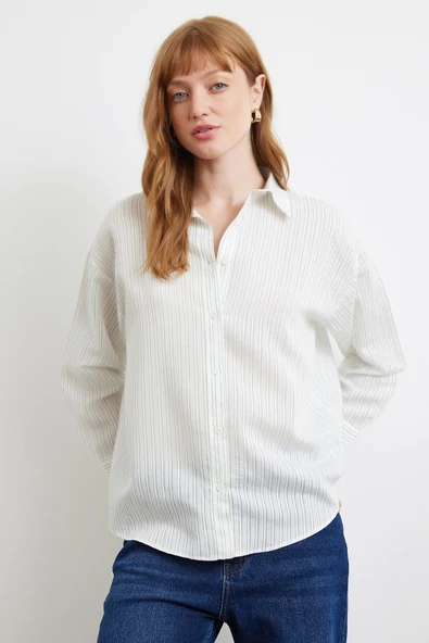 Simetrik Çizgili Gömlek Mint - Resim 2