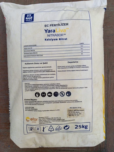 Yaraliva NitraBor Kalsiyum Nit-rat 25 kg, Azot ve Kalsiyum Oksit İçerir - 2