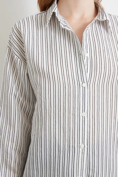 Simetrik Çizgili Gömlek Siyah - Resim 4