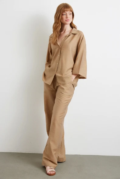 Arka Cepli Salaş Pantolon Kahve