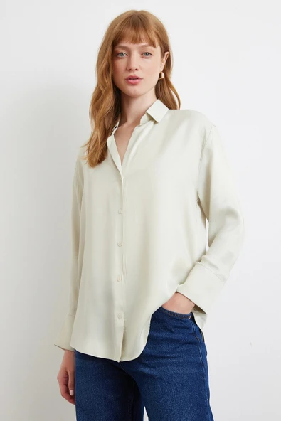 Viskon Saten Gömlek Gri ürün görseli