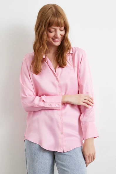 Viskon Saten Gömlek Pembe ürün görseli