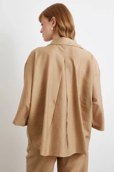 Fakir Kol Oversize Gömlek Kahve - Resim 6