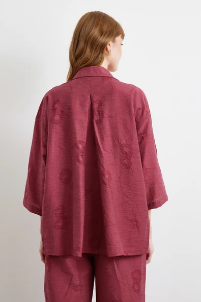Fakir Kol Oversize Gömlek Bordo - Resim 6