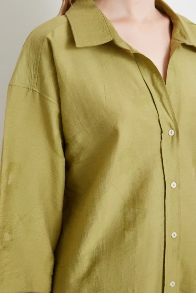Fakir Kol Oversize Gömlek Yeşil - Resim 5