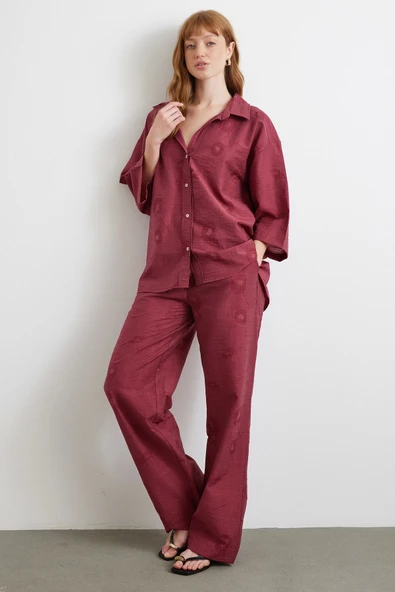 Fakir Kol Oversize Gömlek Bordo - Resim 2