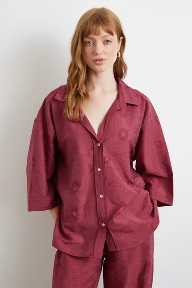 Fakir Kol Oversize Gömlek Bordo ürün görseli