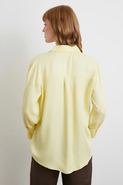 Viskon Saten Gömlek Sarı - Resim 6