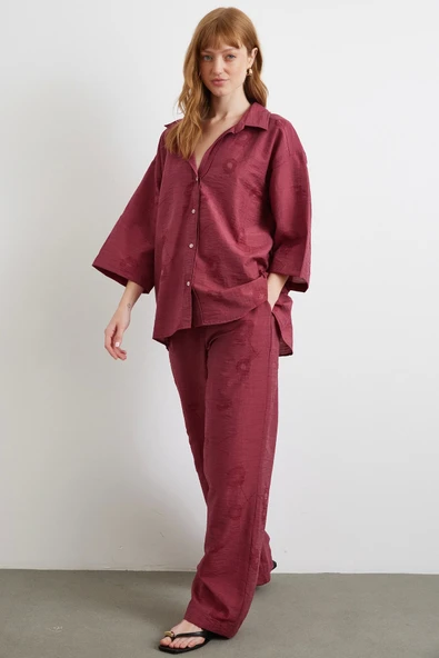 Arka Cepli Salaş Pantolon Bordo - 2