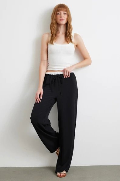Bel Bantlı Wide Leg Pantolon Siyah - 2