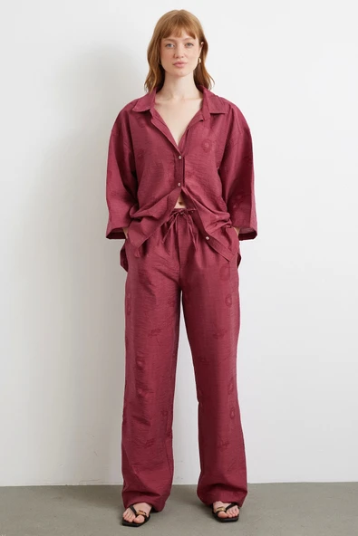 Arka Cepli Salaş Pantolon Bordo - 3