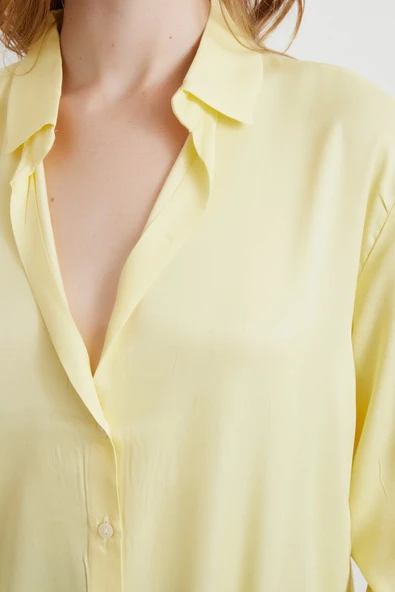 Viskon Saten Gömlek Sarı - Resim 5