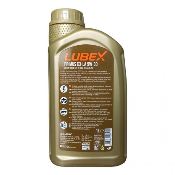 Lubex Primus C3-LA 5W-30 1 Lt Partiküllü Motor Yağı (6 Adet) - 5