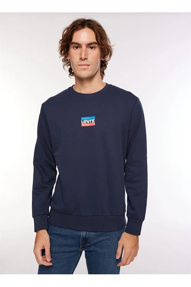 Bisiklet Yaka Mavi Erkek Sweatshırt A2824-0006