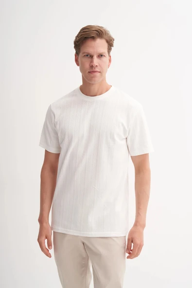 Cazador Erkek Bisiklet Yaka Regular Fit Örme Tişört 4121 Ekru - Resim 2