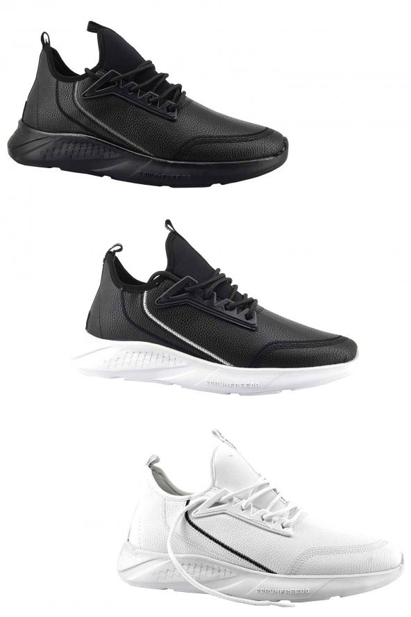 Rahat, Hafif Ve Esnek Günlük Suya Dayanıklı Erkek Spor Ayakkabı 3 Renk Beyaz, Siyah Ve Siyah beyaz BP-RCG-105