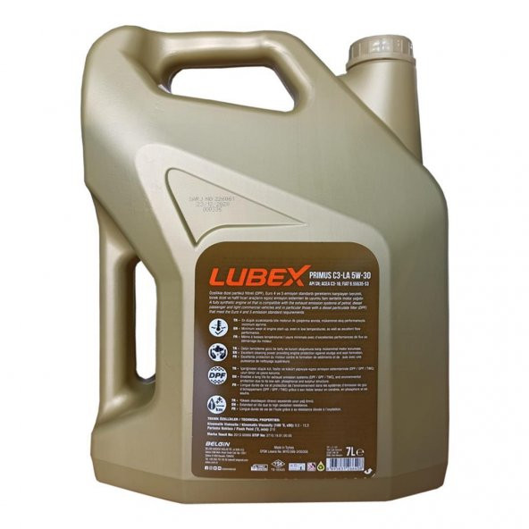 Lubex Primus C3-LA 5W-30 7 Lt Partiküllü Motor Yağı (3 Adet) - Resim 4