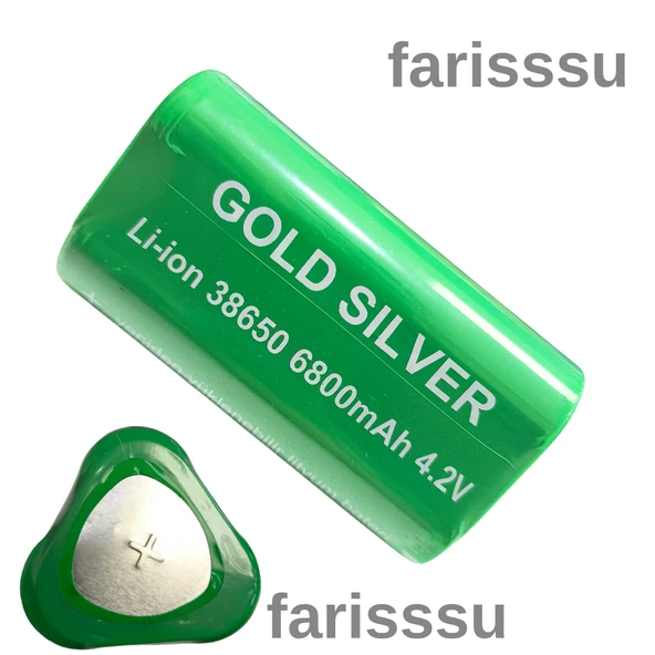 Gold Silver 38650 6800mAh 4.2V Li-ion Şarjlı Pil – El Feneri ve Elektronik Cihazlar İçin